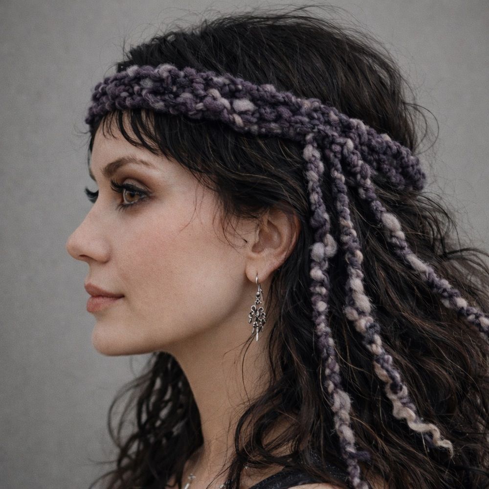Festival headband MALABRIGO in colorway 69 pearl 10
Black grays for tassels OS